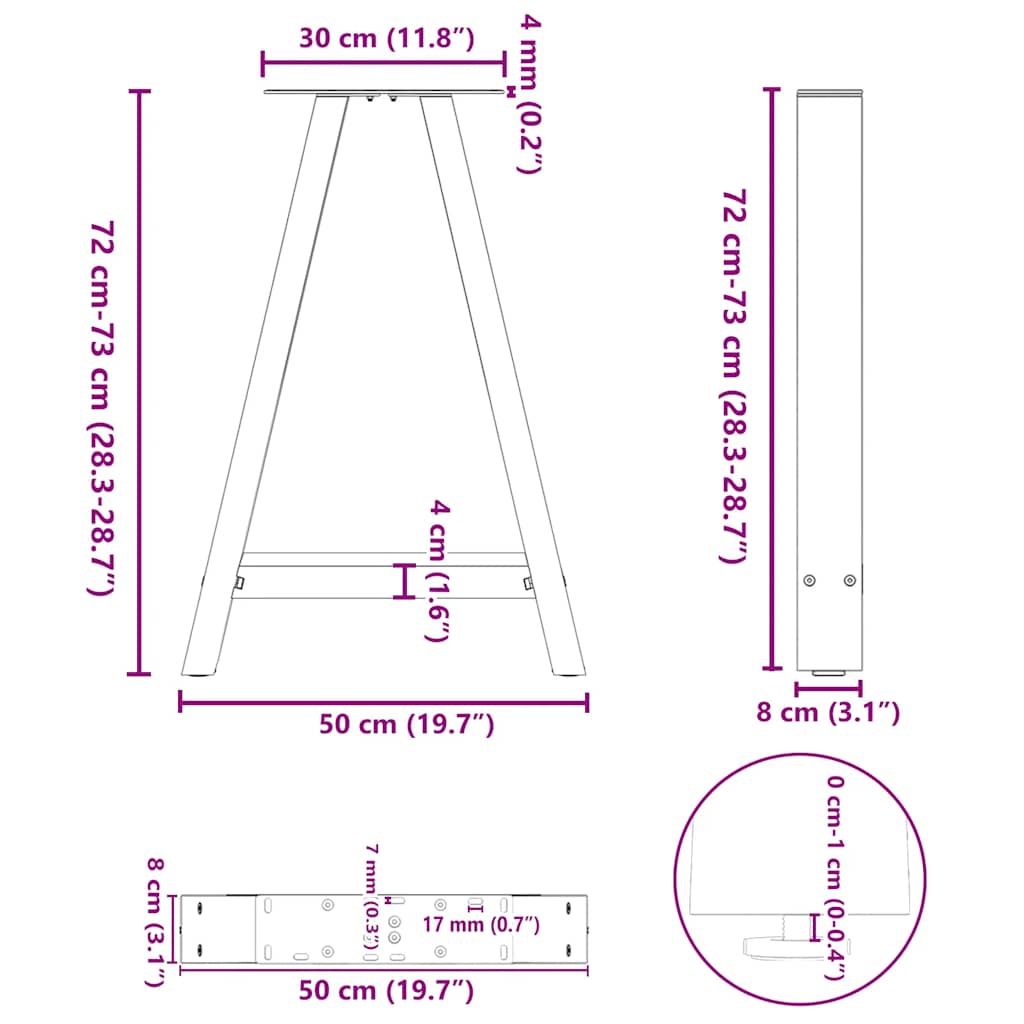 2 db fehér A-alakú étkezőasztal láb 50 x (72-73) cm acél étkezőasztal láb 10