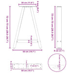 2 db A-alakú étkezőasztal láb 50x(72-73) cm acél 10