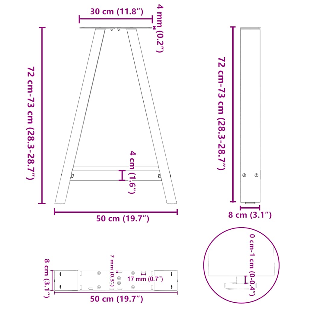 2 db A-alakú étkezőasztal láb 50x(72-73) cm acél 10