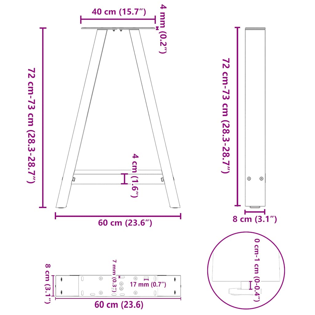 2 db A-alakú étkezőasztal láb 60x(72-73) cm acél 10