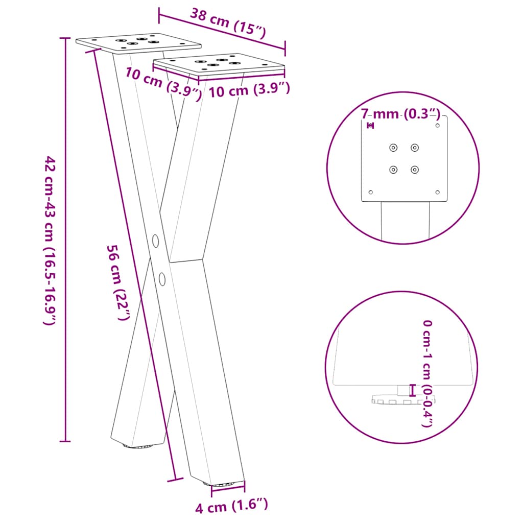 2 db fehér, X alakú dohányzóasztal láb, 38 x (42-43) cm, acél 10