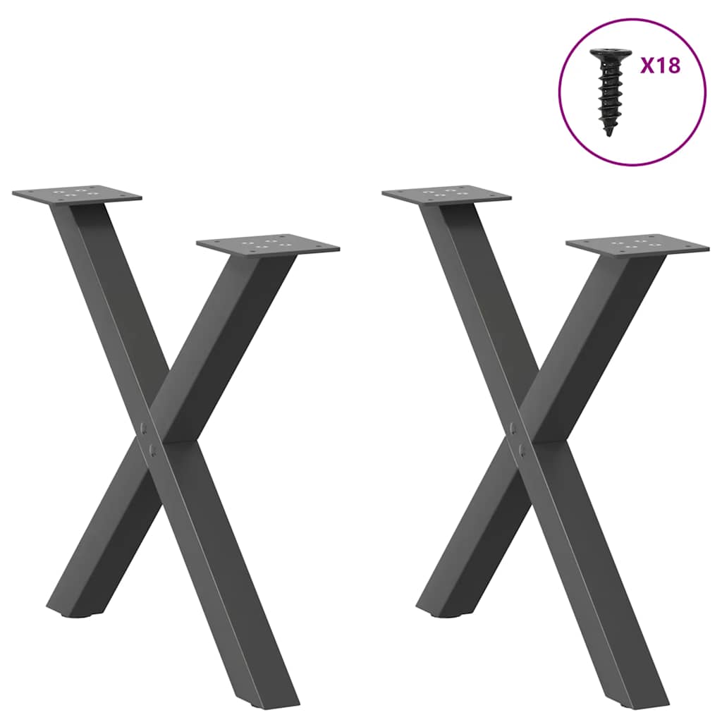 2 db antracitszürke X-alakú acél dohányzóasztal láb 50x(42-43) cm 3