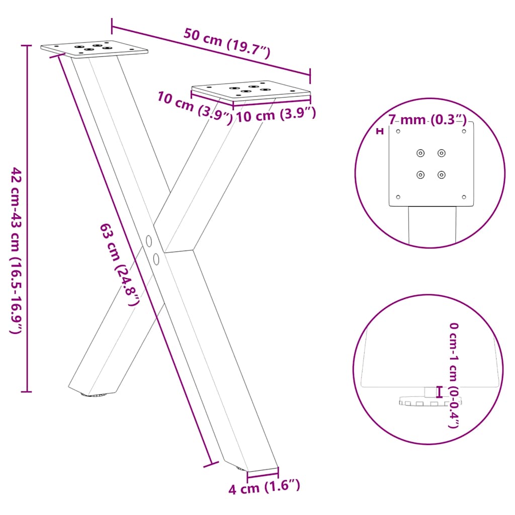 2 db antracitszürke X-alakú acél dohányzóasztal láb 50x(42-43) cm 10