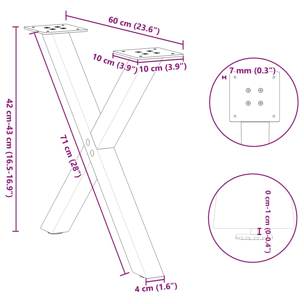 2 db fekete, X alakú acél dohányzóasztal láb 60 x (42-43) cm 10