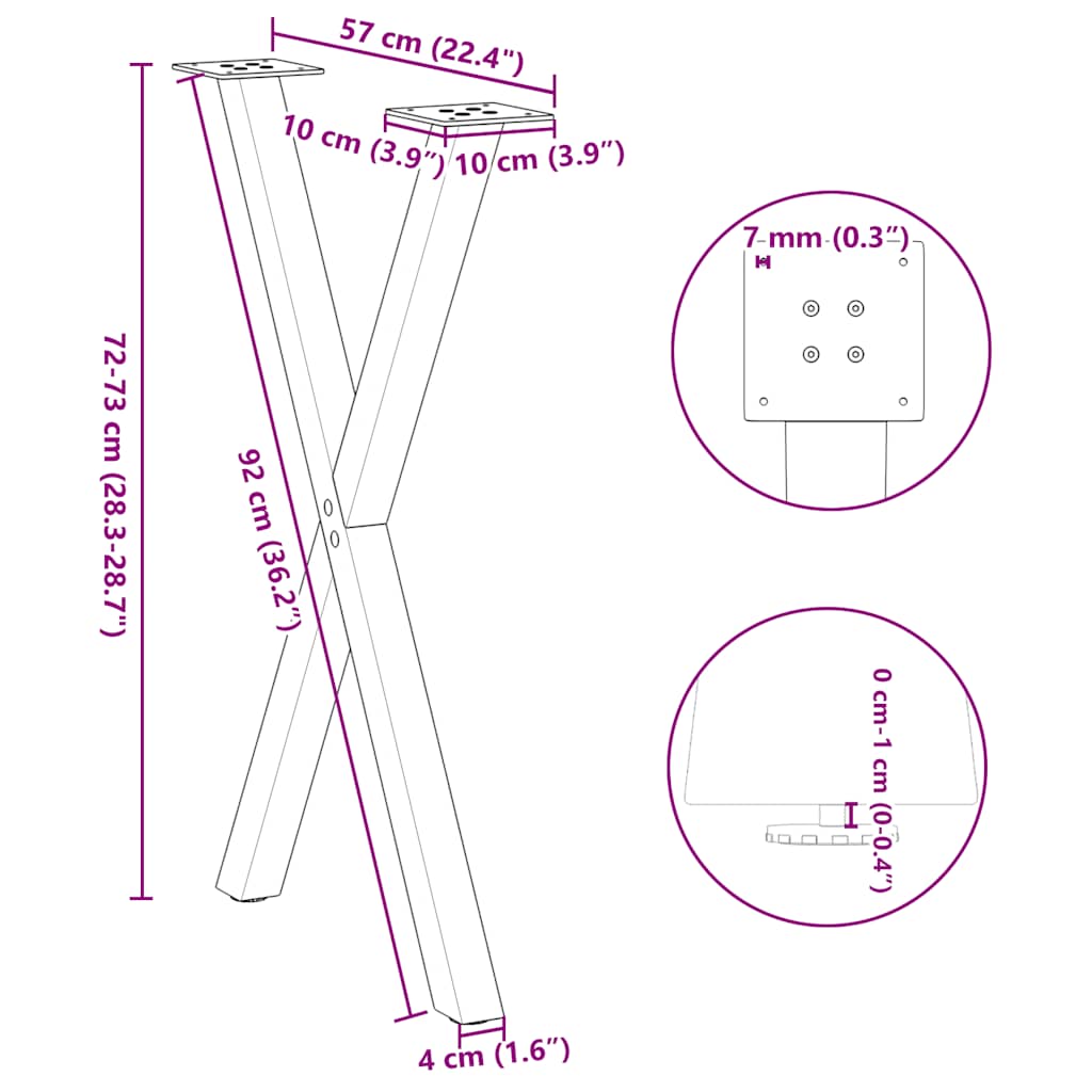 2 db X alakú étkezőasztal láb fekete acél 57 x (72-73) cm 10