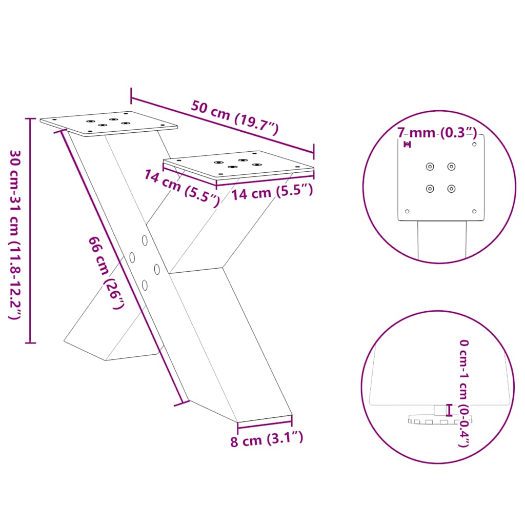 2 db fehér, X alakú acél dohányzóasztal láb 50 x (30-31) cm 10
