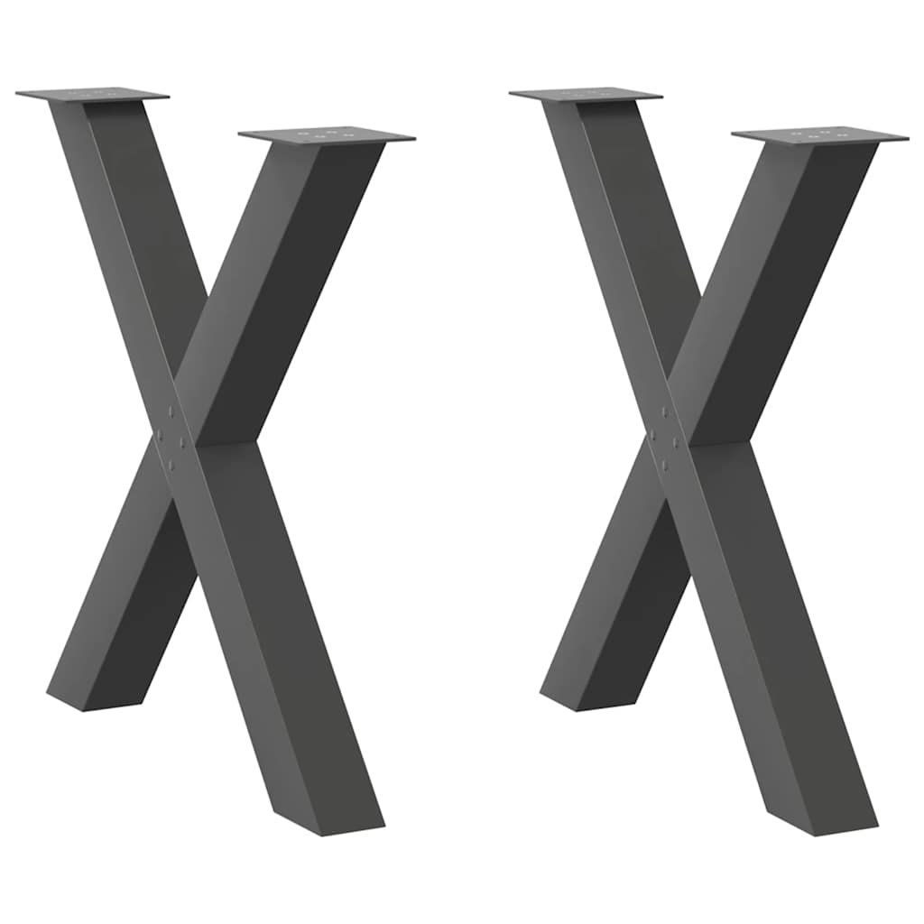 2 db antracitszürke X-alakú acél étkezőasztal láb 70x(72-73) cm