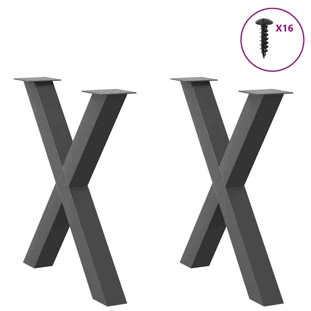 2 db antracitszürke X alakú acél étkezőasztal láb 80x(72-73) cm 3