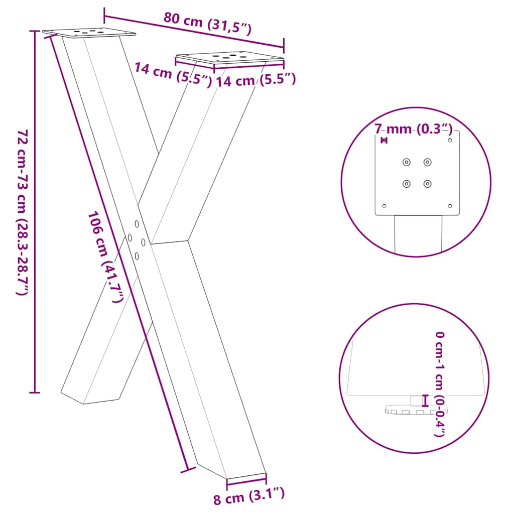 2 db antracitszürke X alakú acél étkezőasztal láb 80x(72-73) cm 10