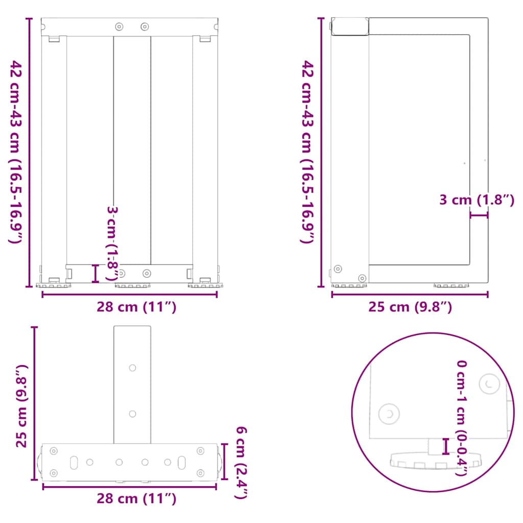 2 db fekete, T-alakú acél dohányzóasztal láb 28x25x(42-43) cm 10