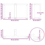 2 db fekete, T-alakú acél dohányzóasztal láb 70x25x(42-43) cm 10