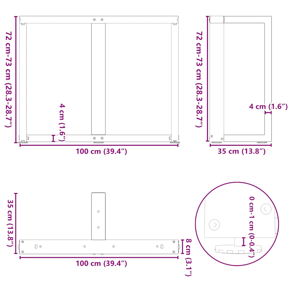 2 db T-alakú étkezőasztal láb fekete 100x35x(72-73) cm acél étkezőasztal 10