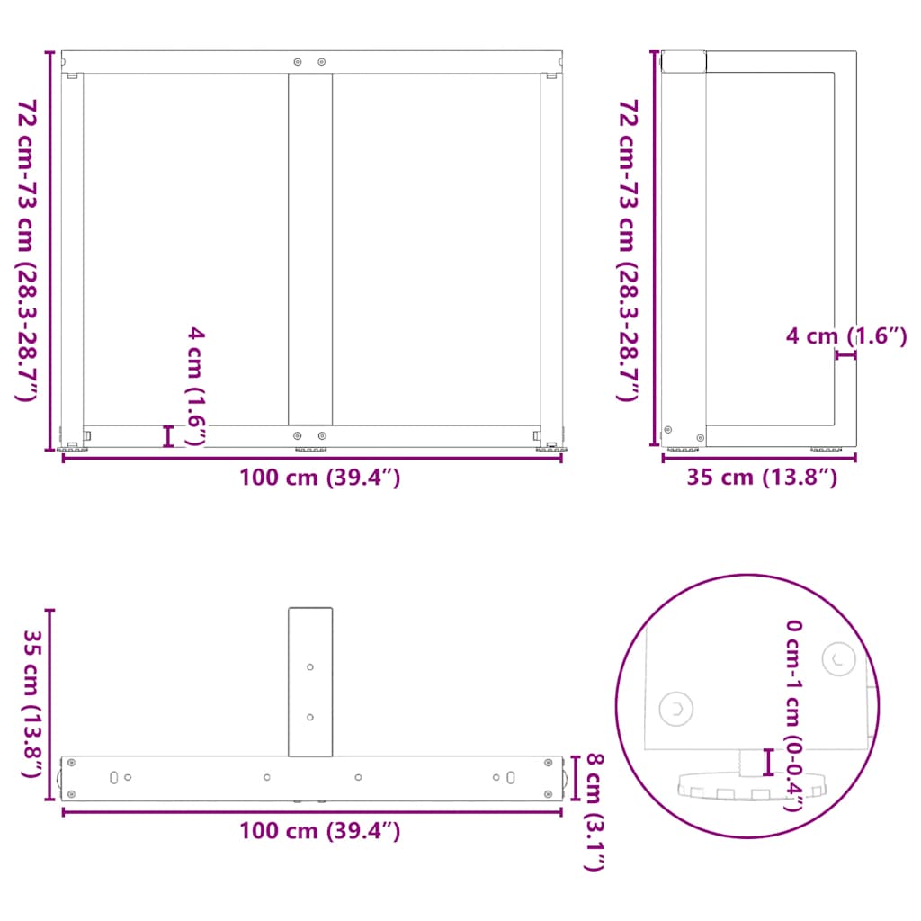 2 db fehér, T-alakú étkezőasztal láb 100 x 35 x (72-73) cm acél 10