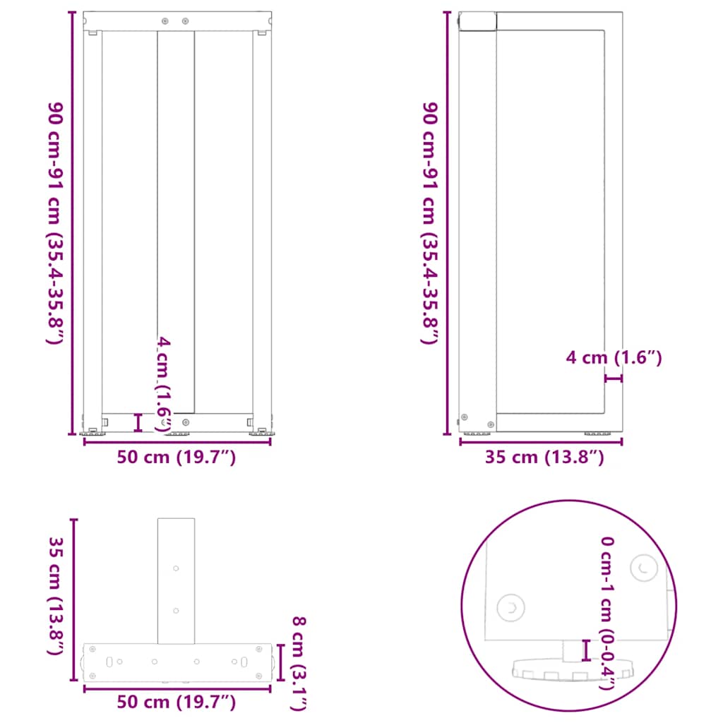 2 db fekete, T-alakú acél bárasztalláb 50x35x(90-91) cm 10