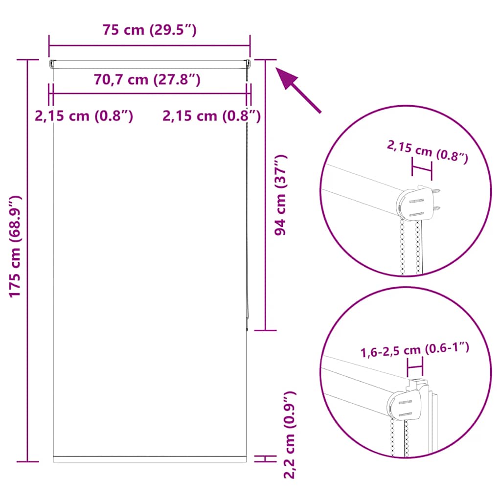 Redőny Blackout 75x175 cm Szövetszélesség 70,7 cm Poliészter 18