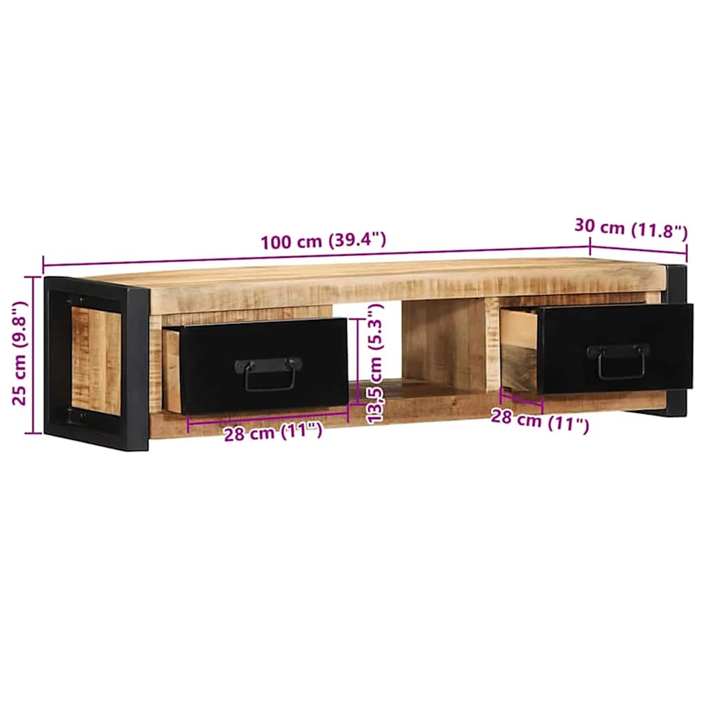 TV szekrény 100x30x25 cm tömör durva fa Mango 12