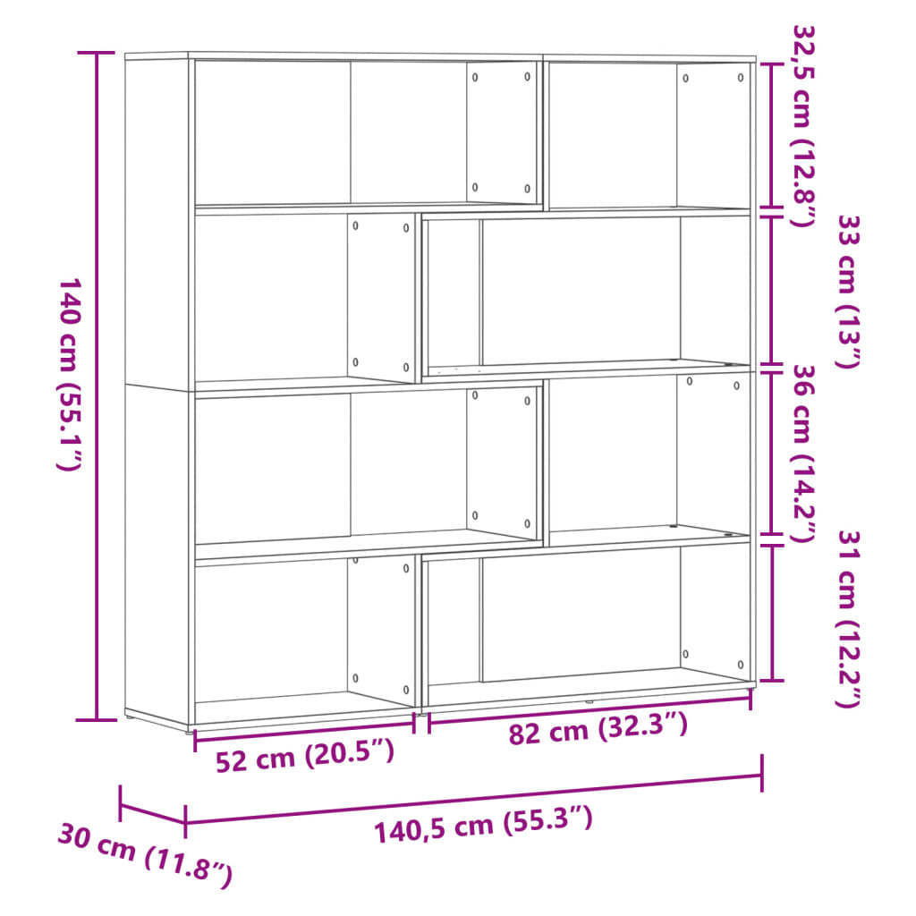 4 szintes sonoma tölgy szerelt fa sarok könyvespolc 85x85x140cm 10