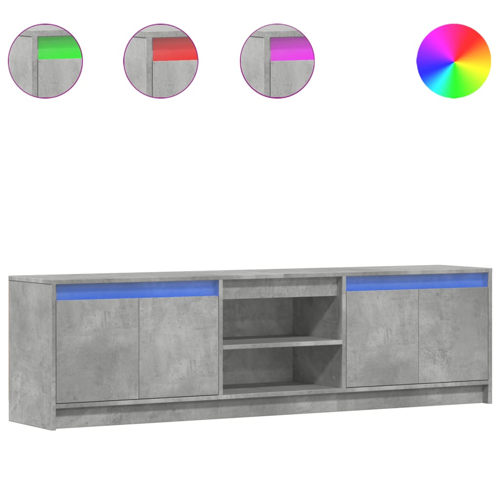 Betonszürke szerelt fa TV-szekrény LED-ekkel 180 x 34 x 50 cm 2