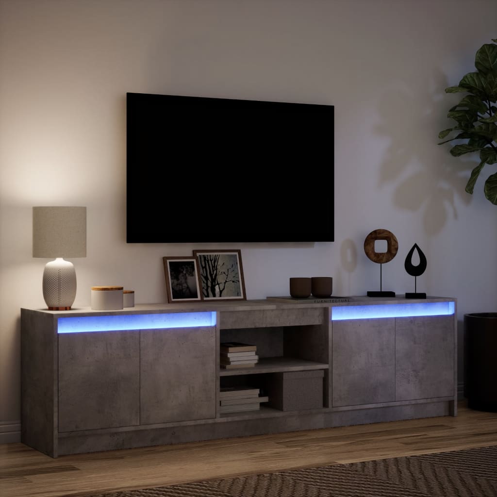 Betonszürke szerelt fa TV-szekrény LED-ekkel 180 x 34 x 50 cm 5