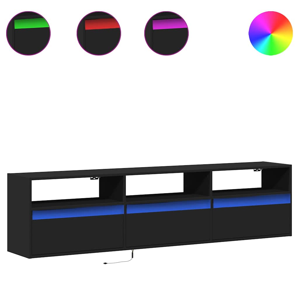 Fekete TV fali szekrény LED-del 180x31x45 cm 2