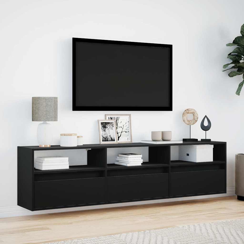 Fekete TV fali szekrény LED-del 180x31x45 cm 4