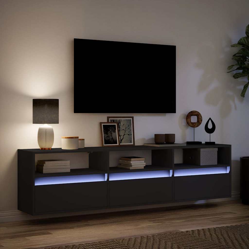Fekete TV fali szekrény LED-del 180x31x45 cm 5