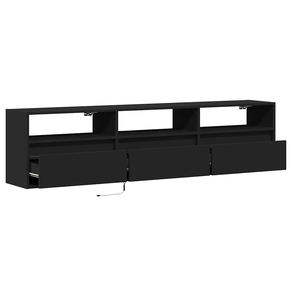 Fekete TV fali szekrény LED-del 180x31x45 cm 9