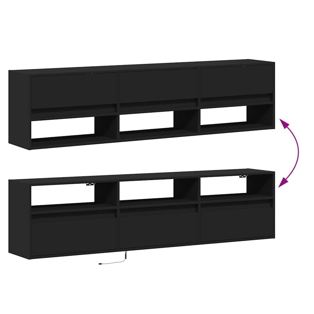 Fekete TV fali szekrény LED-del 180x31x45 cm 10