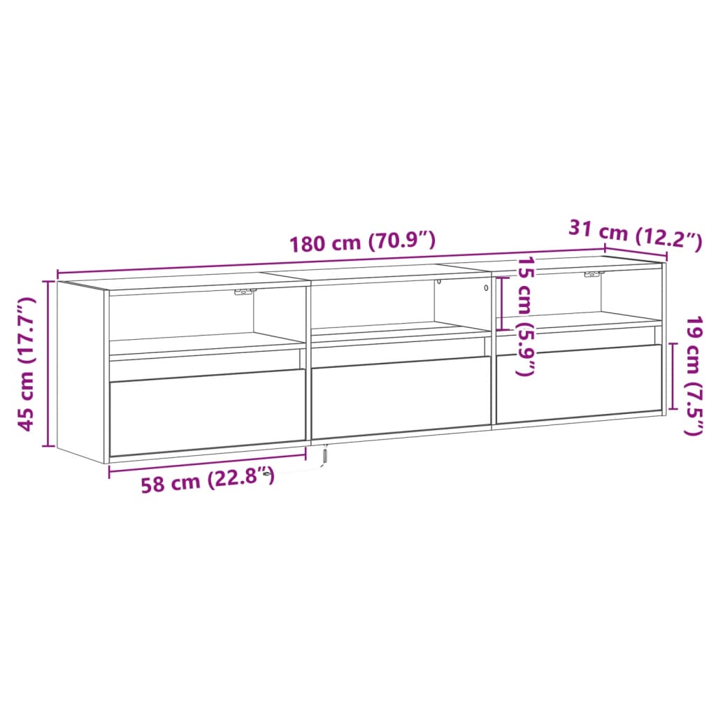 Fehér falra szerelhető TV-szekrény LED-del 180 x 31 x 45 cm 16