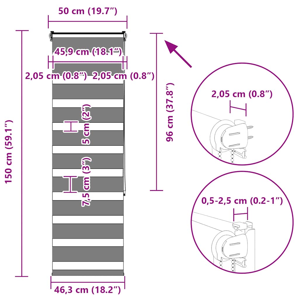 Zebrafüggönnyel sötét szürke szövetszélesség 45,9 cm poliészter 16