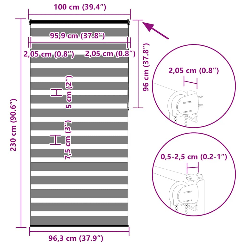 Zebrafüggönnyel fehér szövetszélesség 95,9 cm poliészter 16