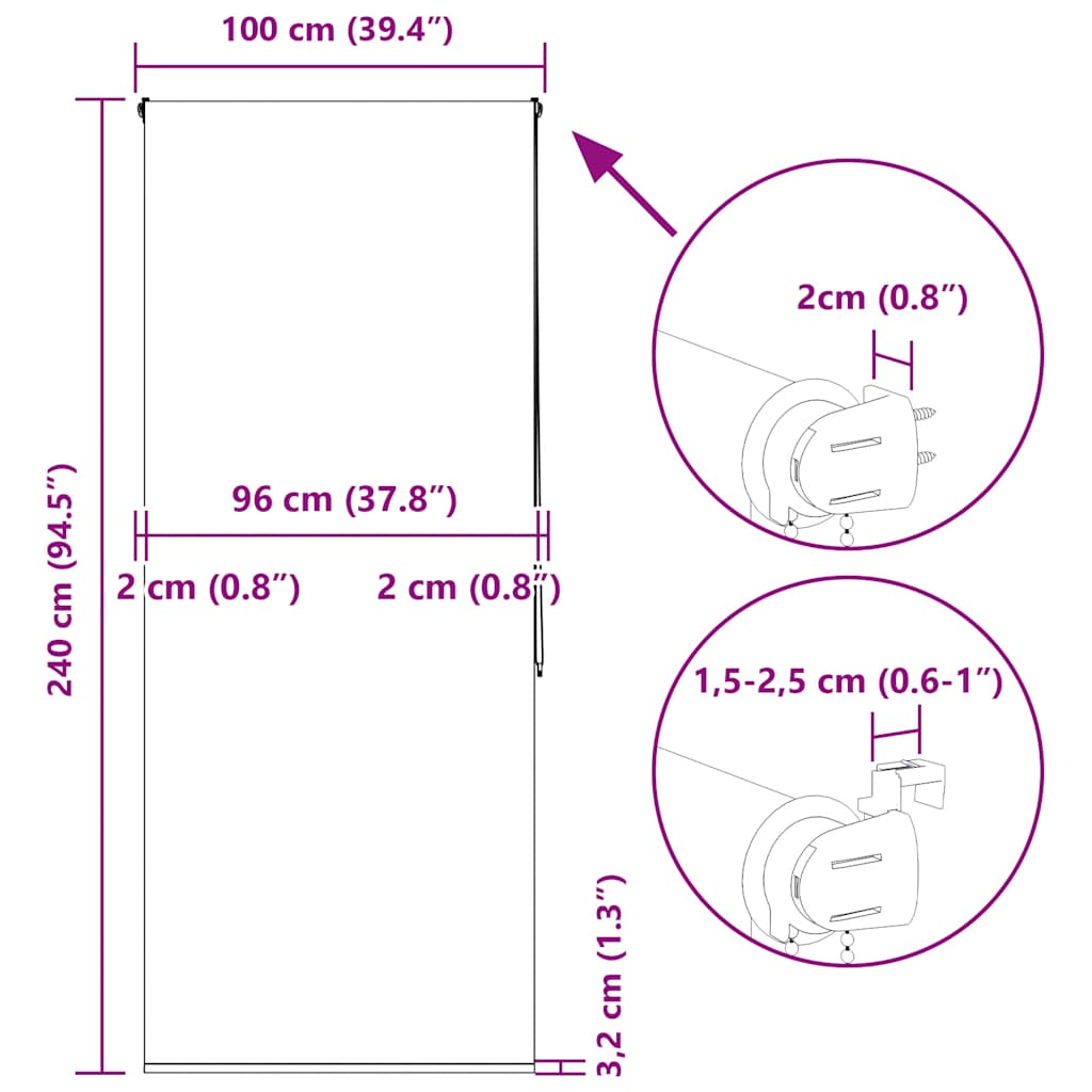Zuhanyzó redőny 100x240 cm szövet szélessége 96 cm 15