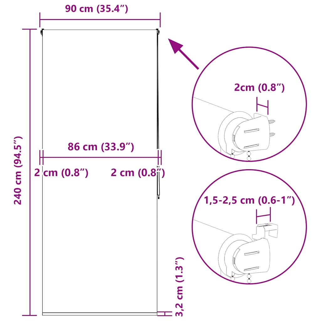 Zuhanyzó redőny 90x240 cm szövet szélessége 86 cm 15