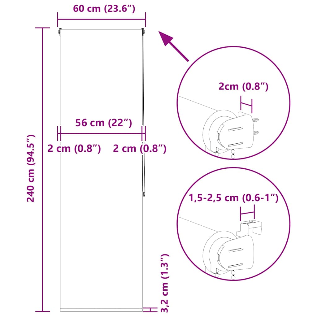 Zuhanyzó redőny 60x240 cm Szövetszélesség 56 cm 15