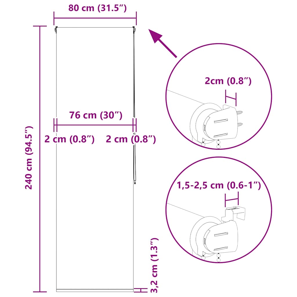 Zuhanyzó redőny 80x240 cm szövet szélessége 76 cm 15