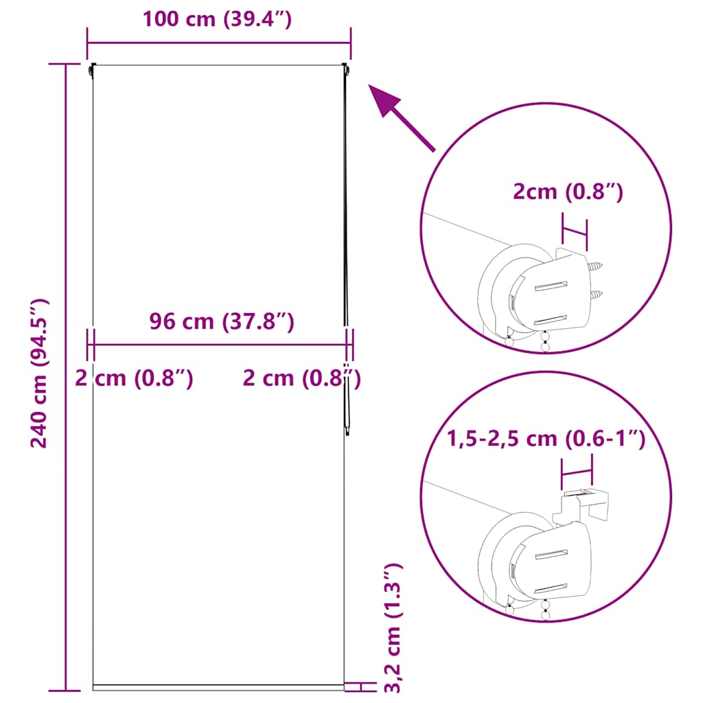 Zuhanyzó redőny 100x240 cm szövet szélessége 96 cm 15