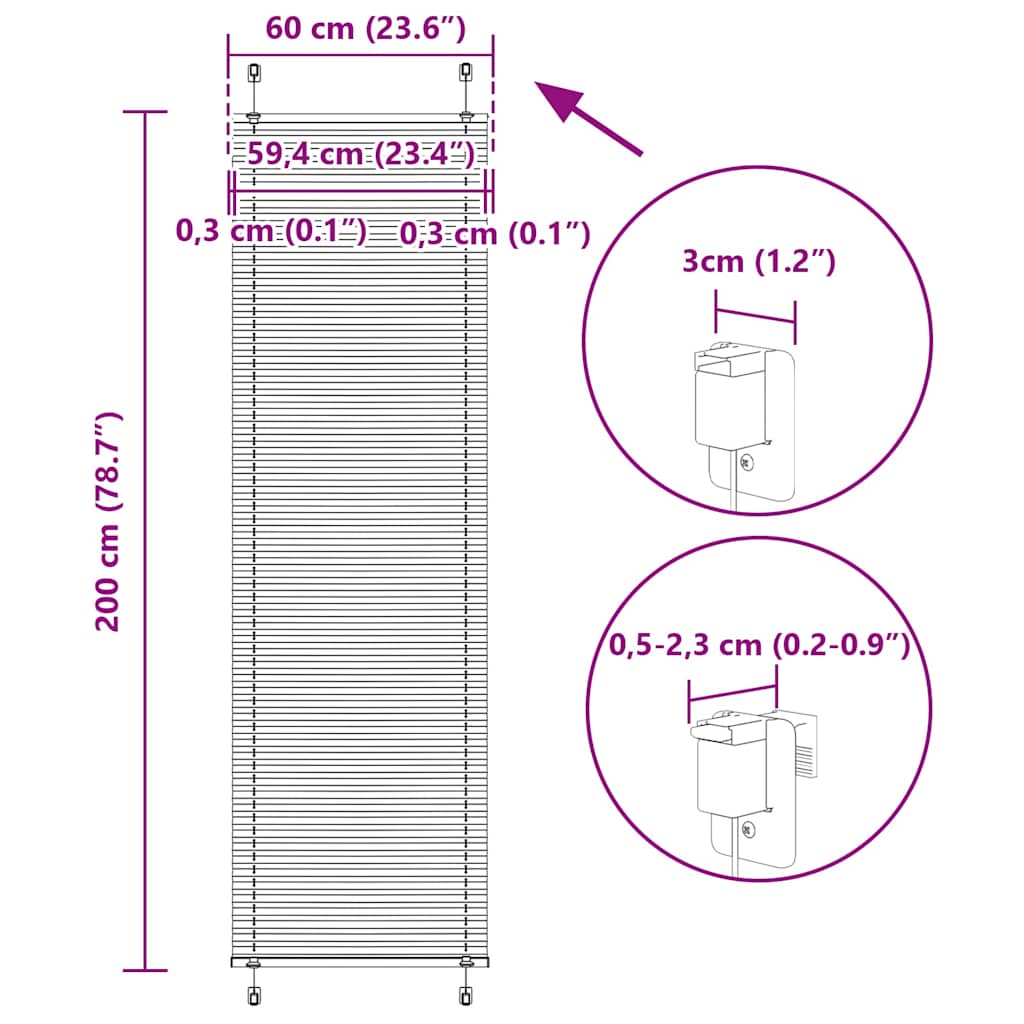 Pliszírozott redőny fekete 60x200 cm szövetszélesség 59,4 cm 14