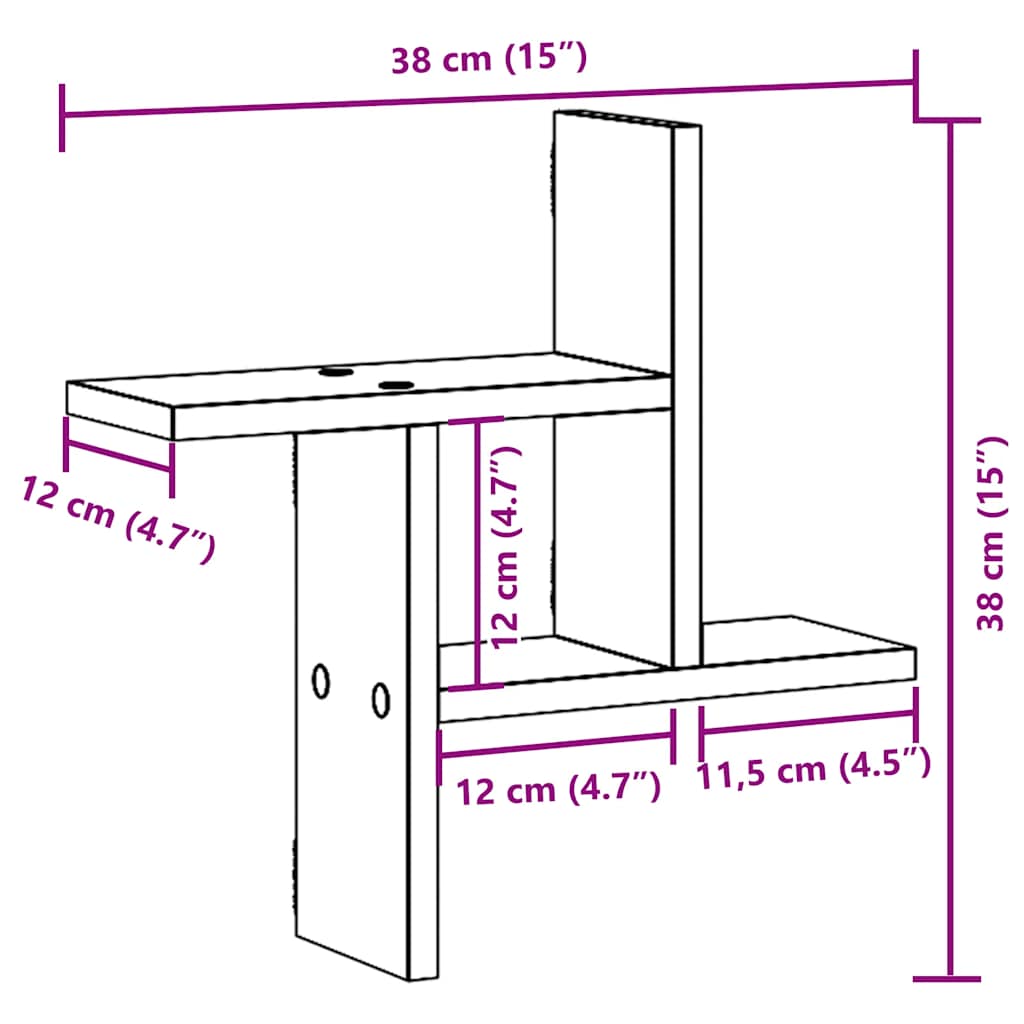 2 db antik fa színű szerelt fa fali polc 38 x 12 x 38 cm 12