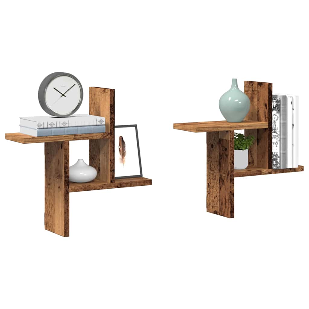 2 db antik fa színű szerelt fa fali polc 38 x 12 x 38 cm 4