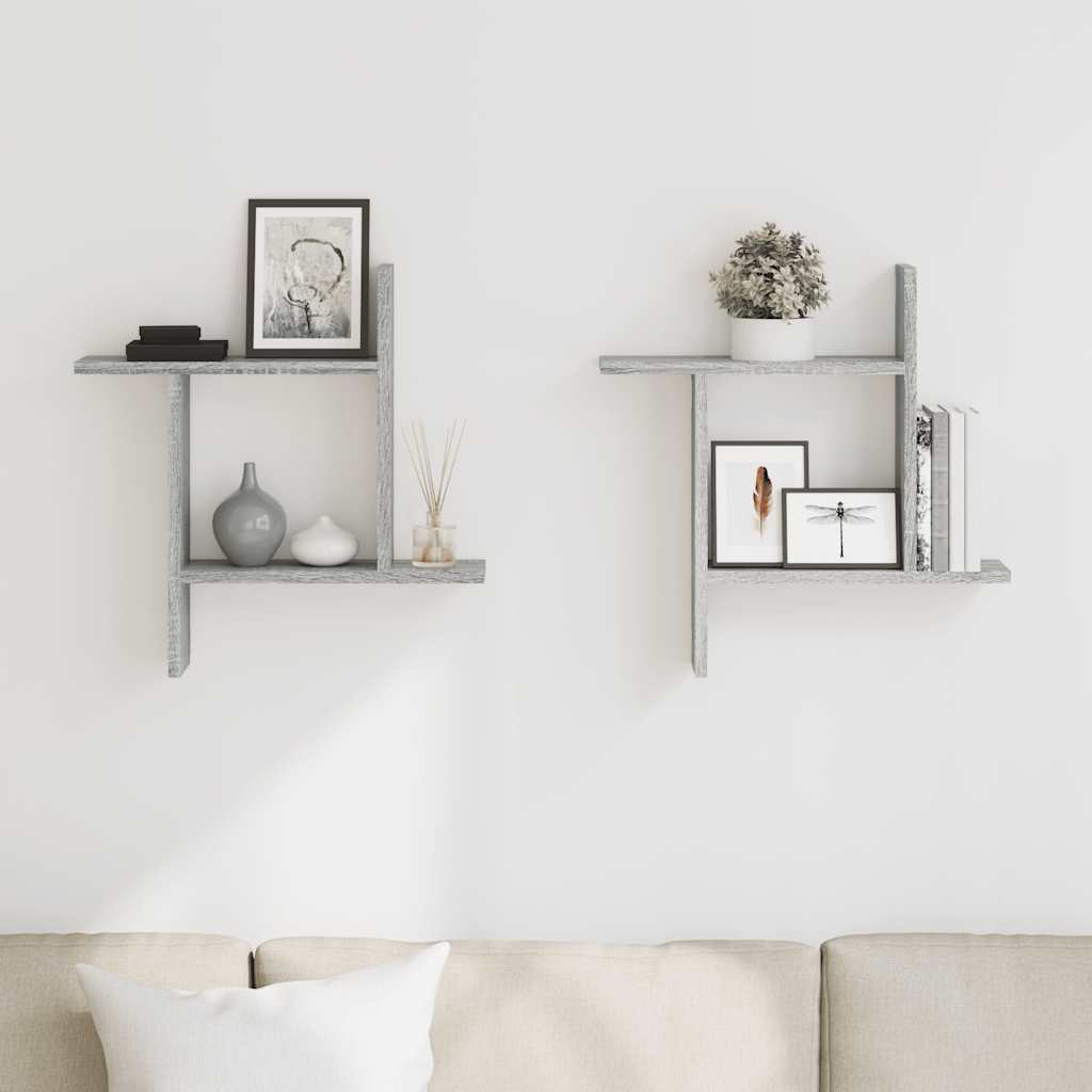 2 db szürke sonoma színű szerelt fa fali polc 50 x 12 x 50 cm 3