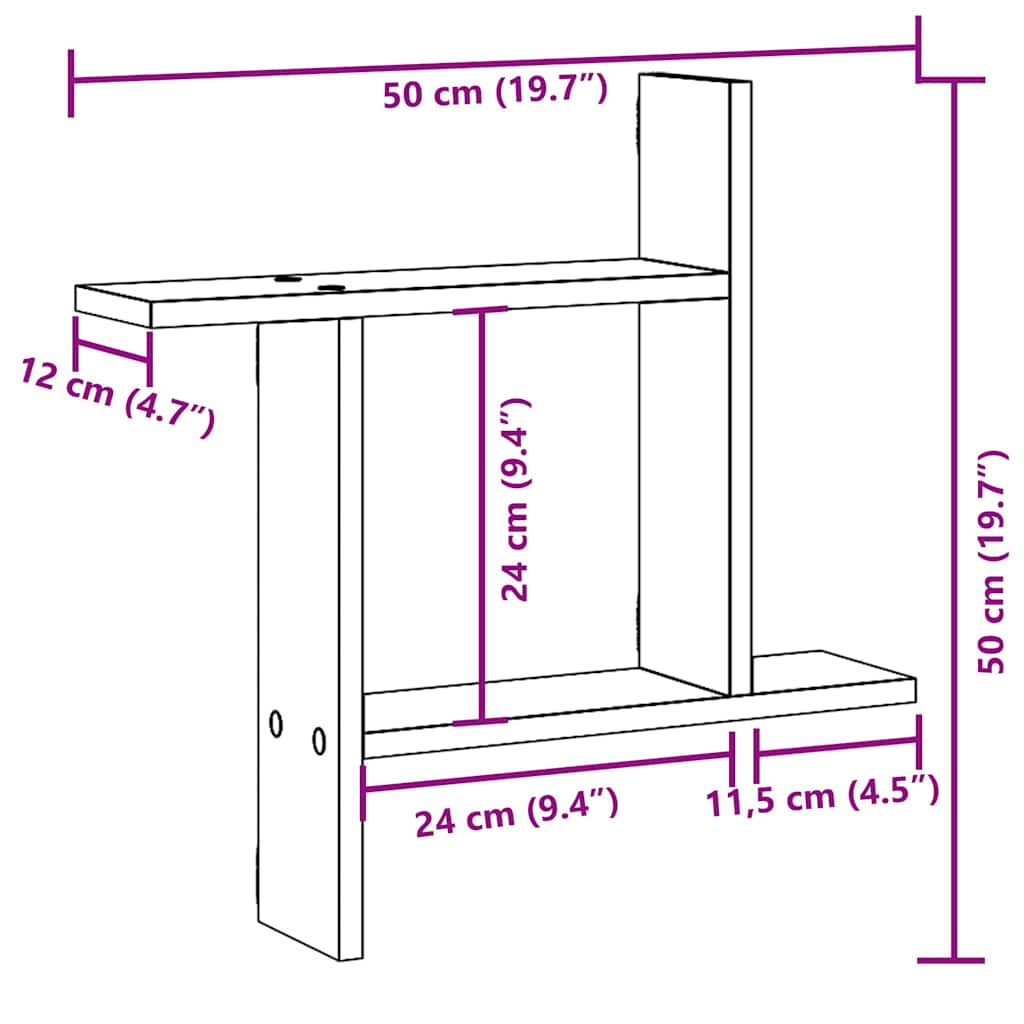 2 db szürke sonoma színű szerelt fa fali polc 50 x 12 x 50 cm 12