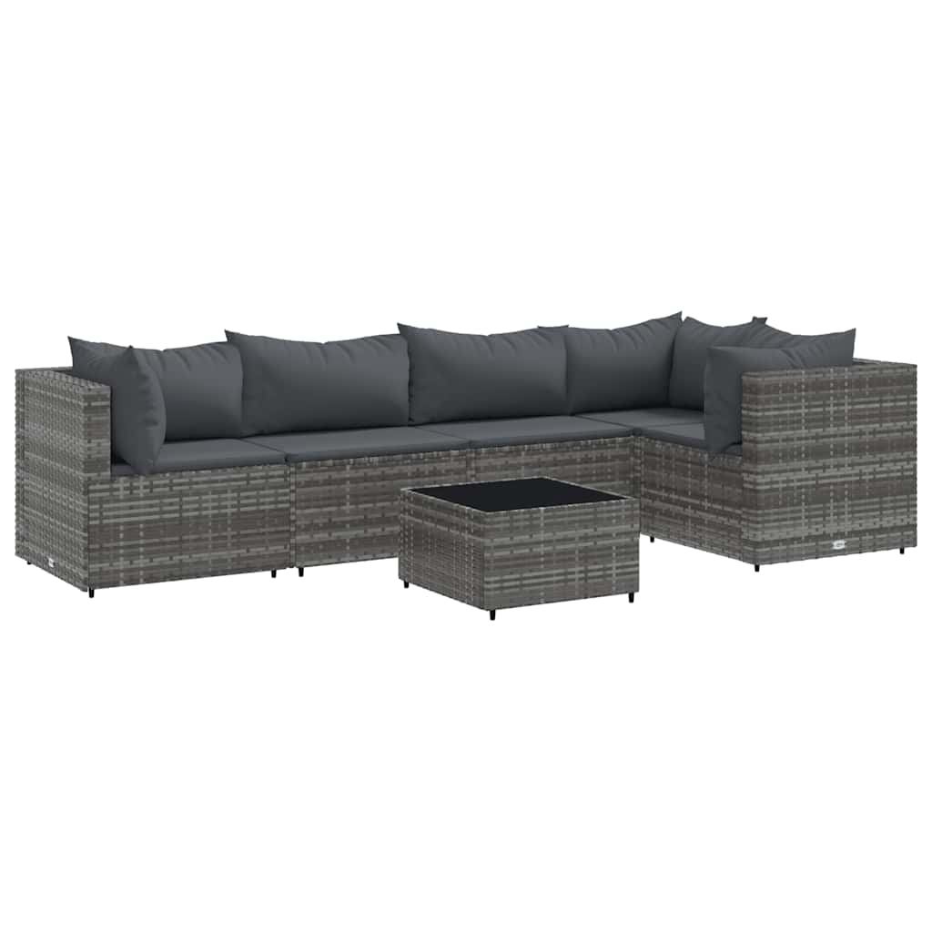 6 részes szürke polyrattan kerti ülőgarnitúra párnákkal 2