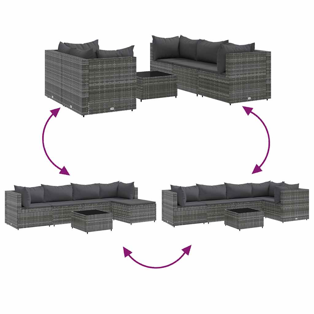 6 részes szürke polyrattan kerti ülőgarnitúra párnákkal 6