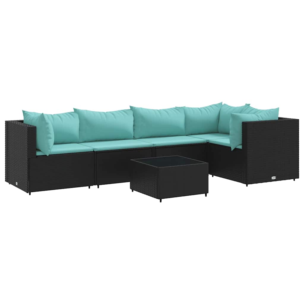 6 részes fekete polyrattan kerti ülőgarnitúra párnákkal 2