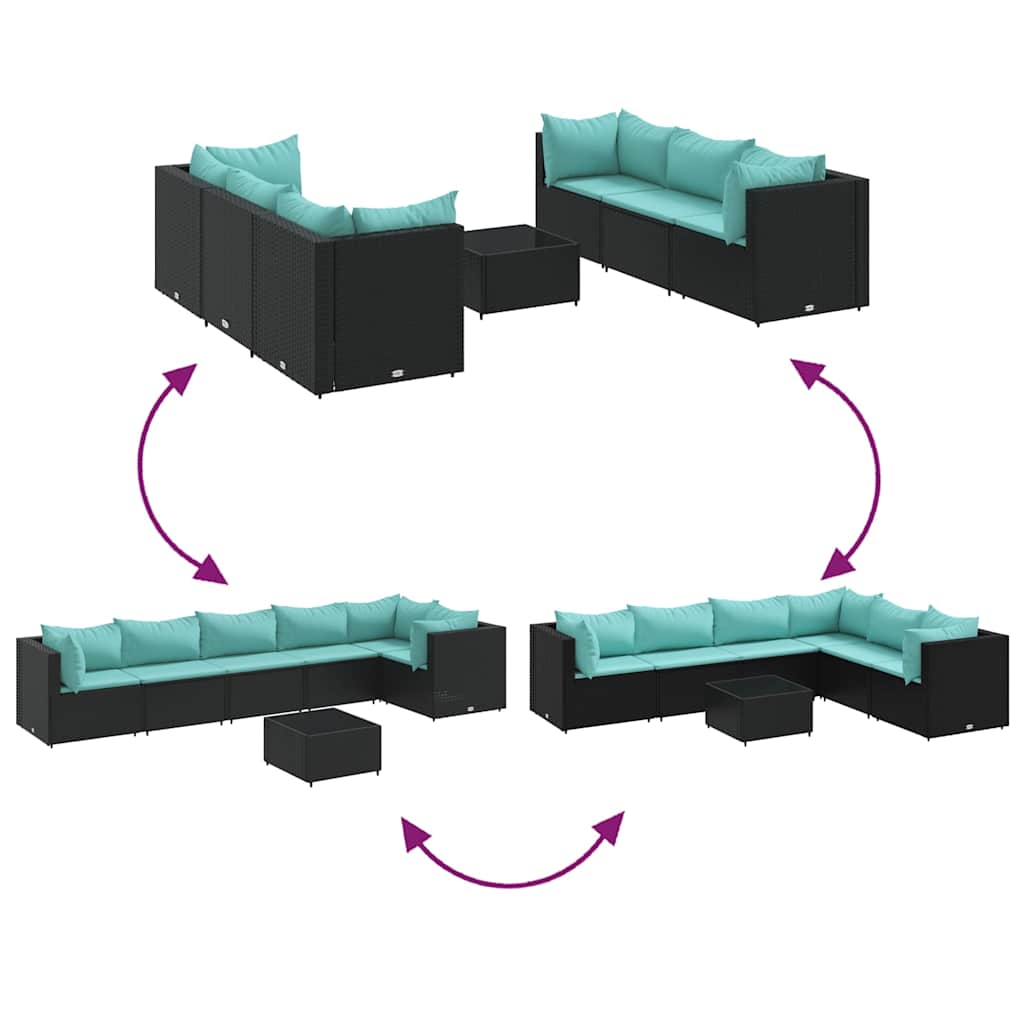 7 részes fekete polyrattan kerti ülőgarnitúra párnákkal 6