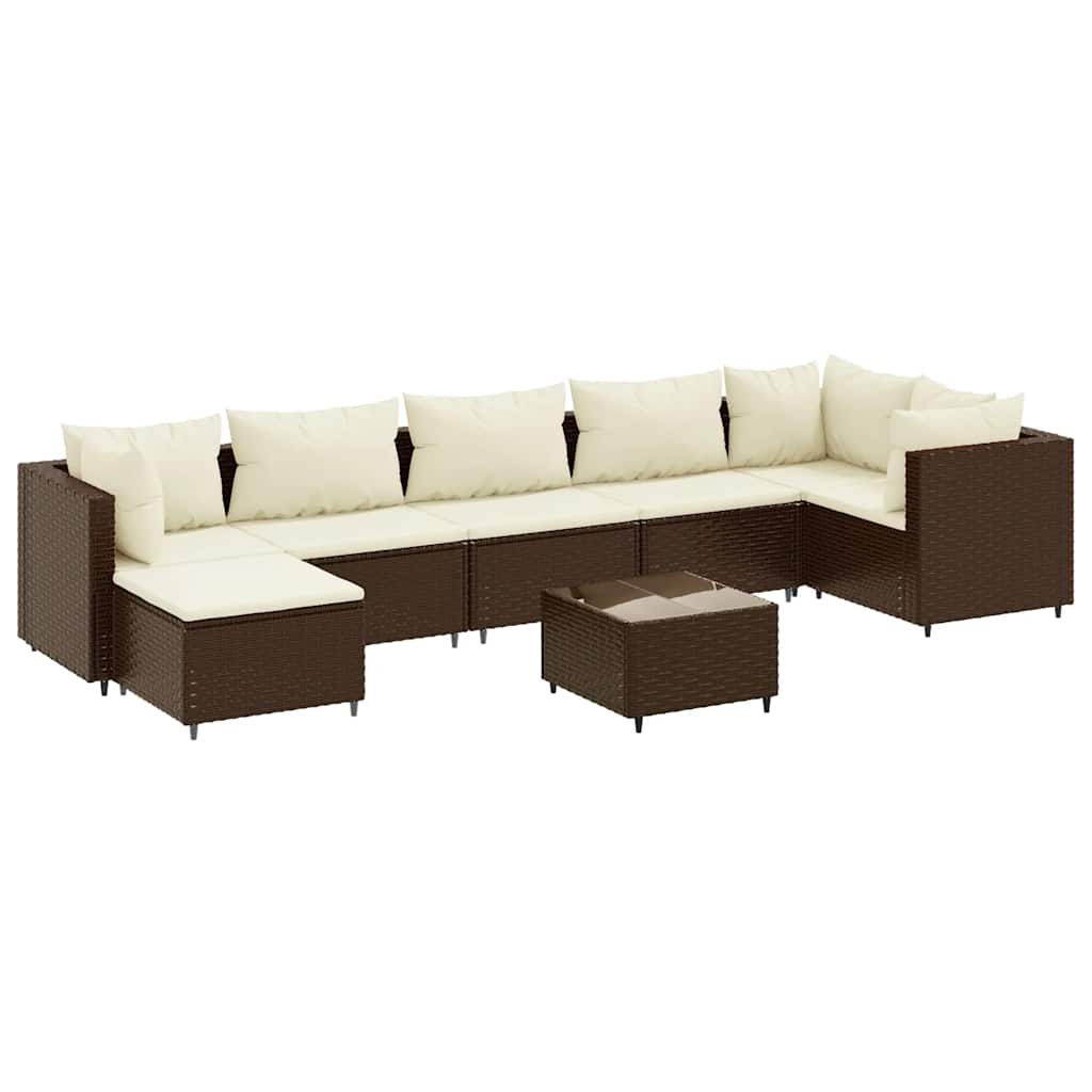 8 részes barna polyrattan kerti ülőgarnitúra párnákkal 2