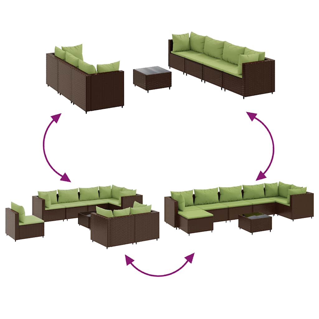 8 részes barna polyrattan kerti ülőgarnitúra párnákkal 7