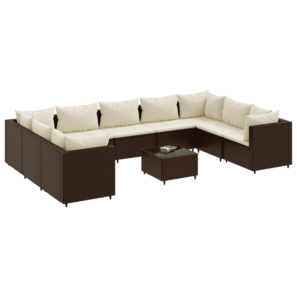 10 részes barna polyrattan kerti bútorszett párnákkal 2