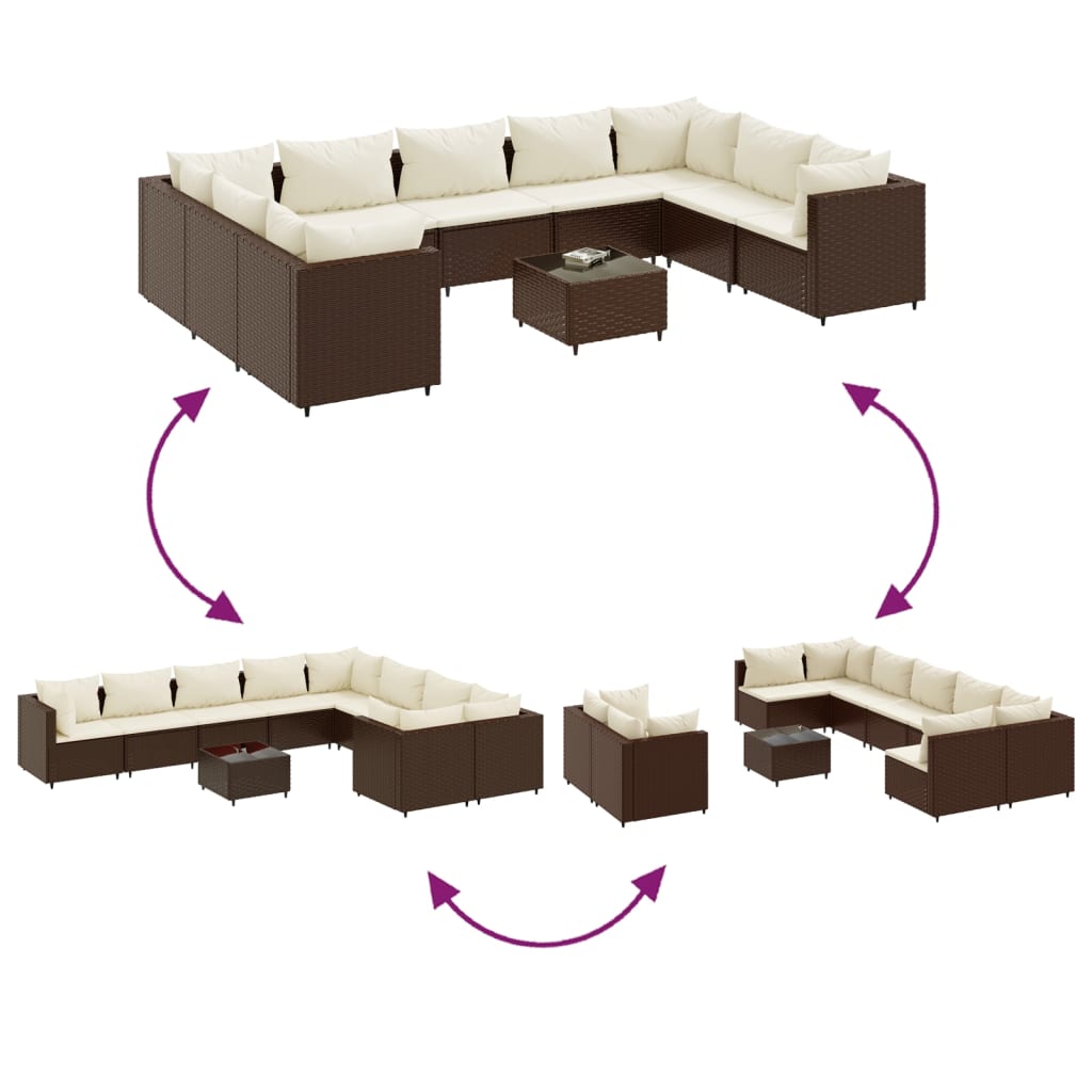 10 részes barna polyrattan kerti bútorszett párnákkal 6