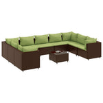 10 részes barna polyrattan kerti bútorszett párnákkal 2
